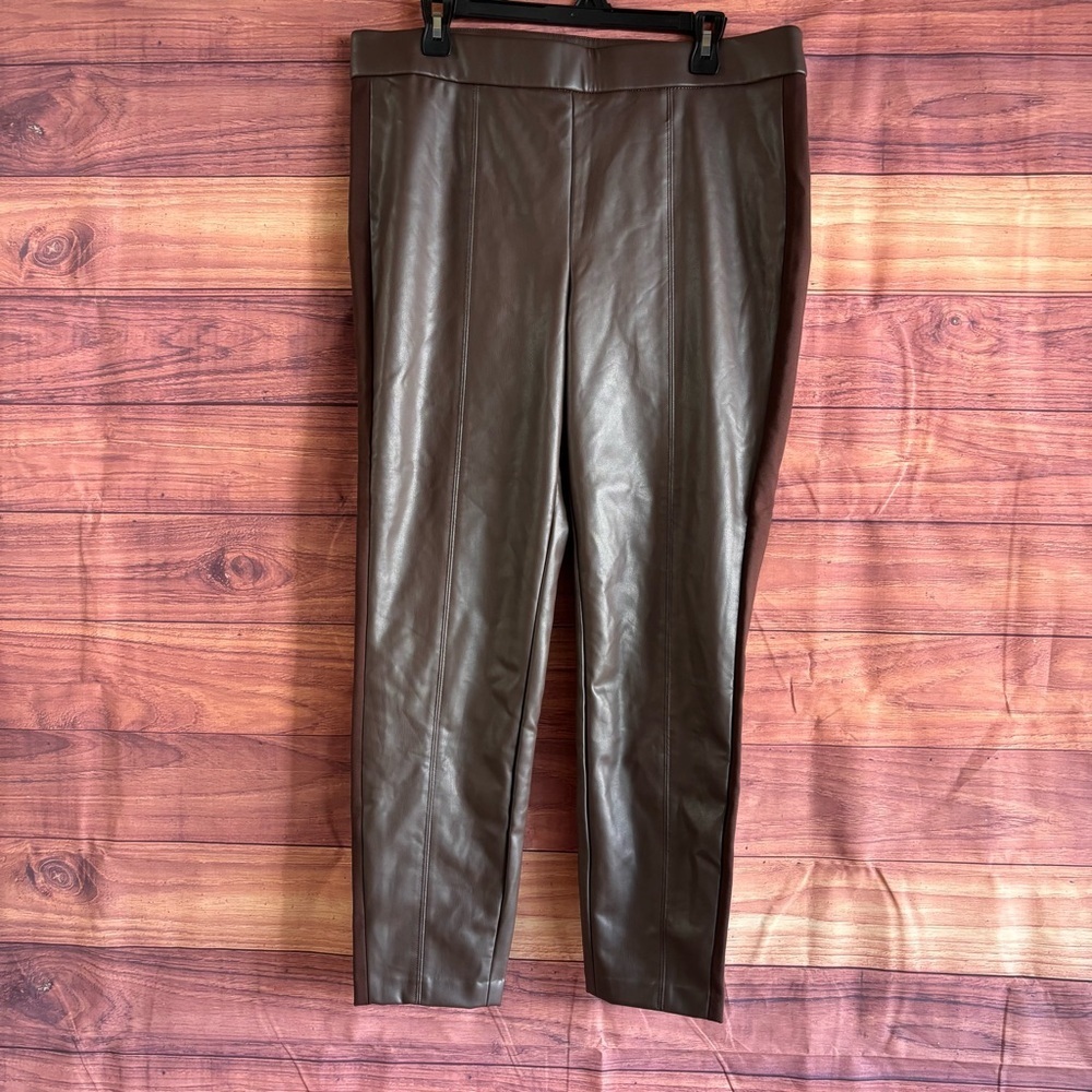 Talbots Portland Pant Womens 14 Brown Faux Leather Side Zip Leggings Tapered Leg - Picture 2 of 9